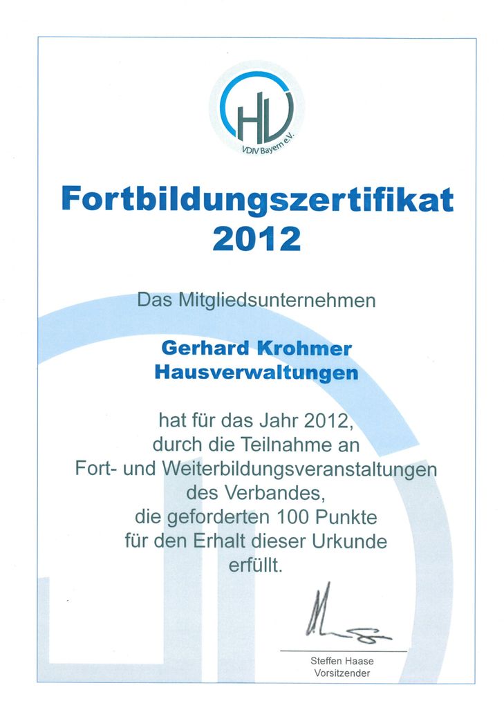 Wagner Hausverwaltung - VDIV Bayern Zertifikat 2012