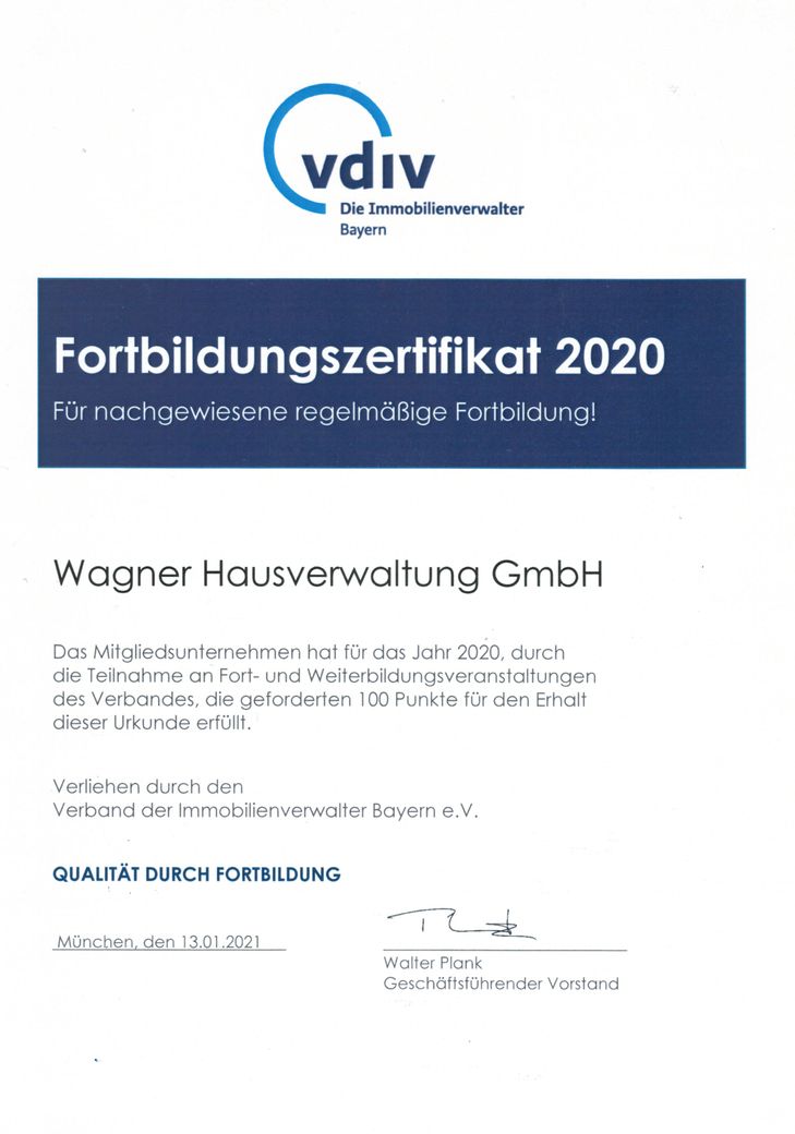 Fortbildungszertifikat 2020