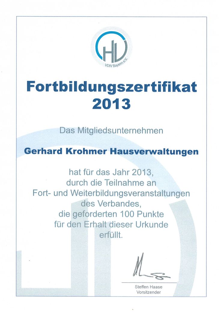 Wagner Hausverwaltung - VDIV Bayern Zertifikat 2013