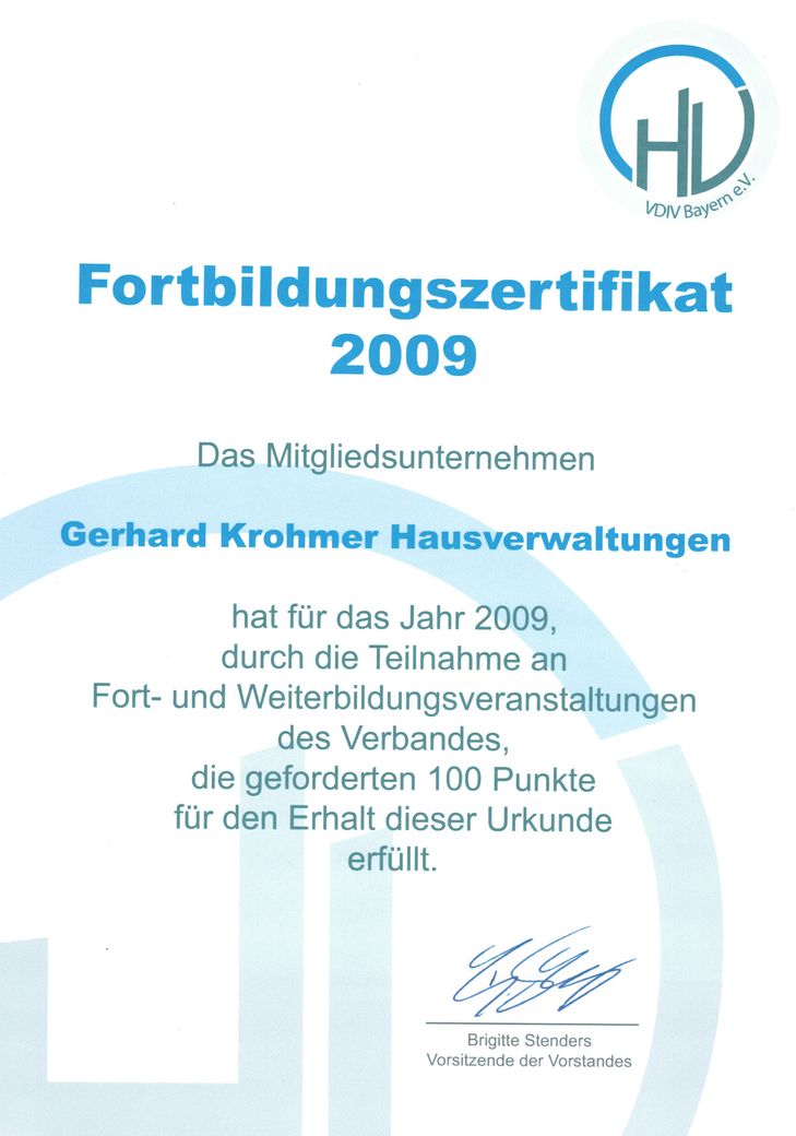 Wagner Hausverwaltung - VDIV Bayern Zertifikat 2009