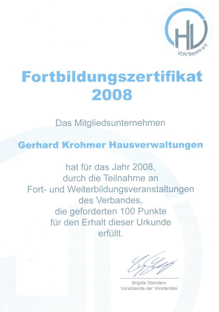 Wagner Hausverwaltung - VDIV Bayern Zertifikat 2008