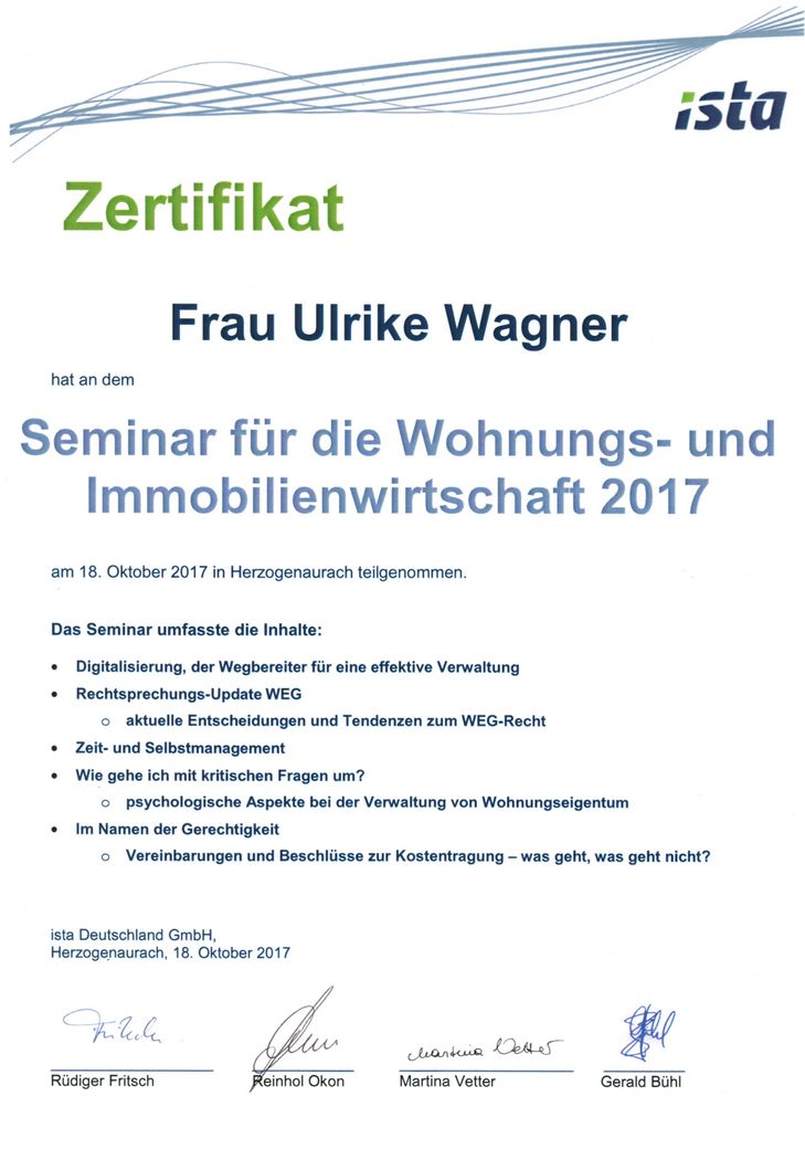 Wagner Hausverwaltung - ISTA Zertifikat 2017