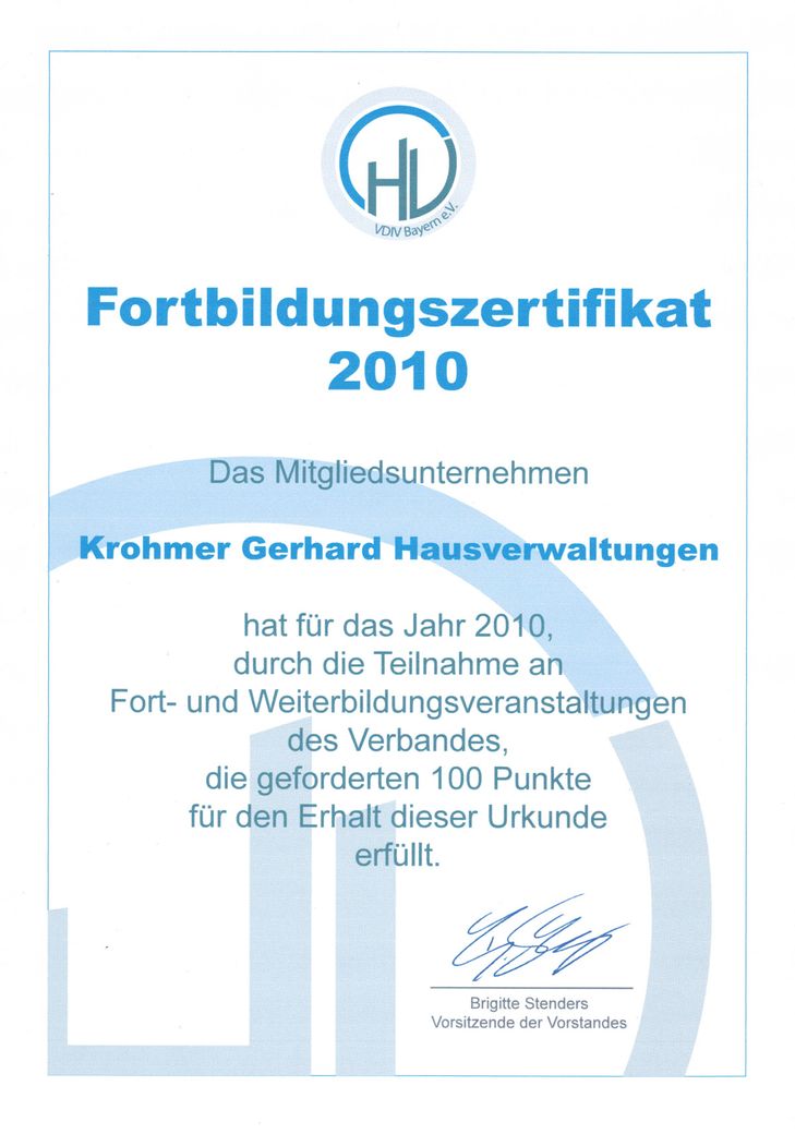 Wagner Hausverwaltung - VDIV Bayern Zertifikat 2010