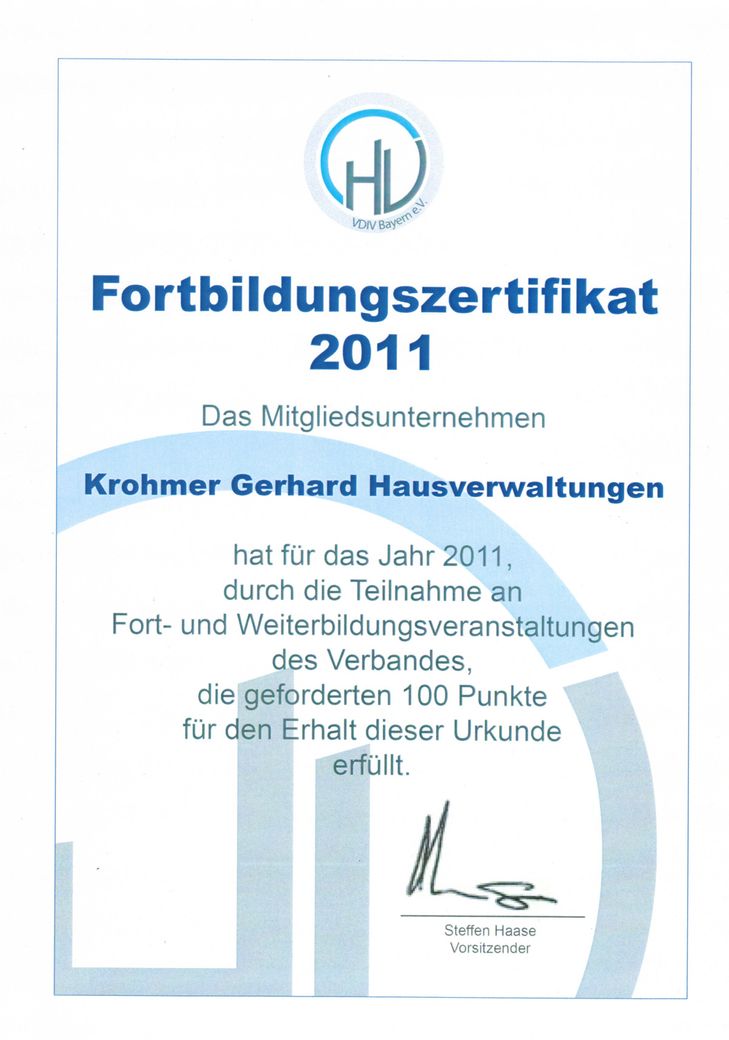 Wagner Hausverwaltung - VDIV Bayern Zertifikat 2011